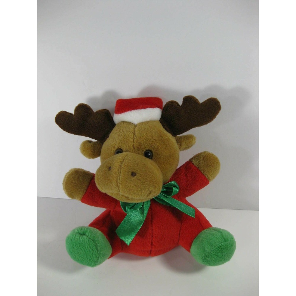 REINDEER Christmas dressed like Santa 6"‎ Sitting Plush Stuffed Animal Moose